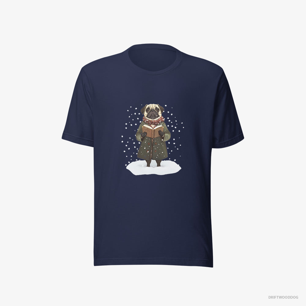 Pug T-Shirt – Men Navy T-Shirt Eco-Friendly – Singing Christmas Carols (on White Background)