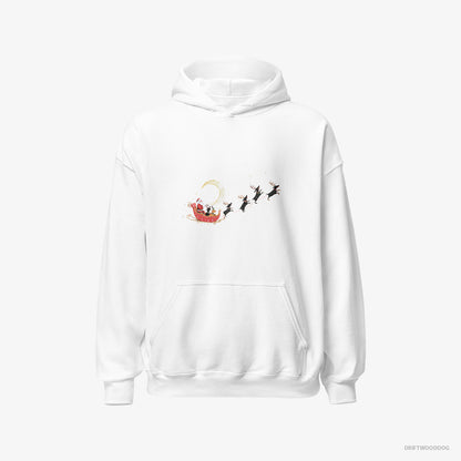 Dachshund Hoodie – Men White Hoodie Classic – Reindeers Pulling Santa on a Sleigh (on White Background)