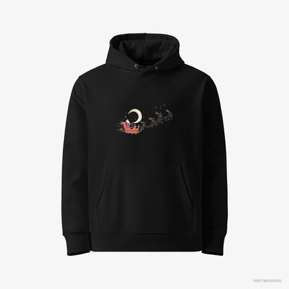 Dachshund Hoodie – Men Black Hoodie Eco-Friendly – Reindeers Pulling Santa on a Sleigh (on White Background)