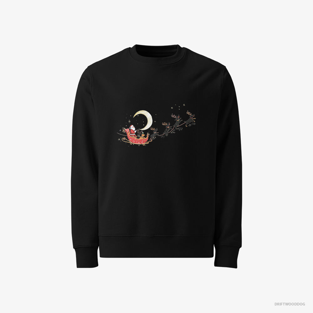 Dachshund Sweatshirt – Men Black Sweatshirt Classic – Reindeers Pulling Santa on a Sleigh (on White Background)