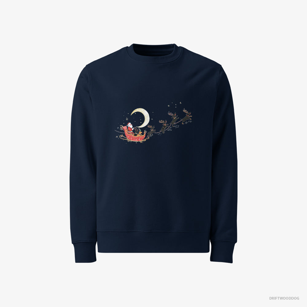 Dachshund Sweatshirt – Men Navy Sweatshirt Classic – Reindeers Pulling Santa on a Sleigh (on White Background)