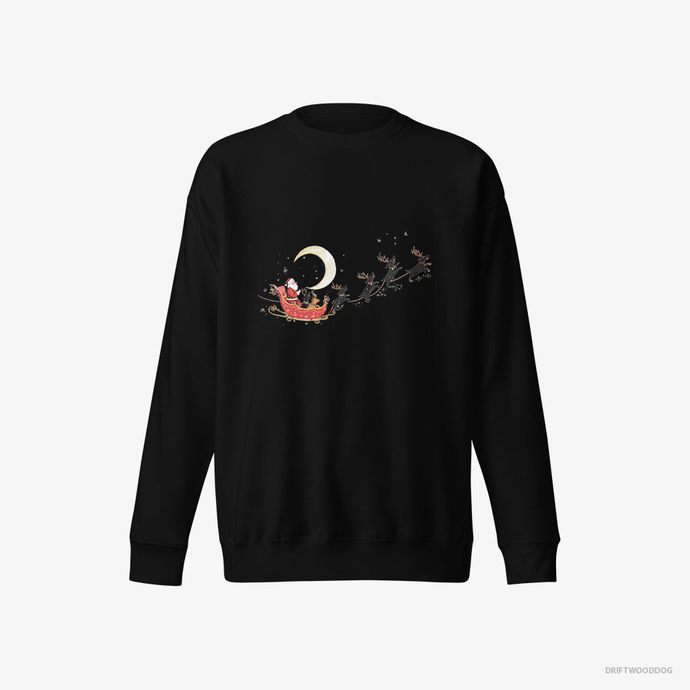 Dachshund Sweatshirt – Men Black Sweatshirt Eco-Friendly – Reindeers Pulling Santa on a Sleigh (on White Background)