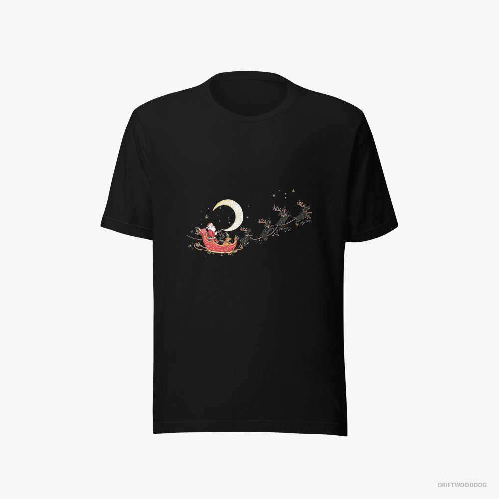 Dachshund T-Shirt – Men Black T-Shirt Eco-Friendly – Reindeers Pulling Santa on a Sleigh (on White Background)