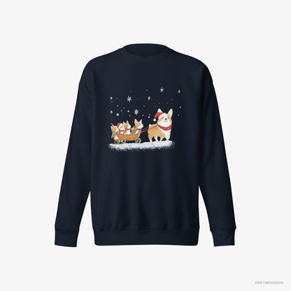 Corgi Sledding with Puppies Navy Sweatshirt