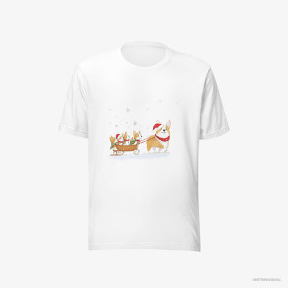 Corgi Sledding with Puppies White T-Shirt