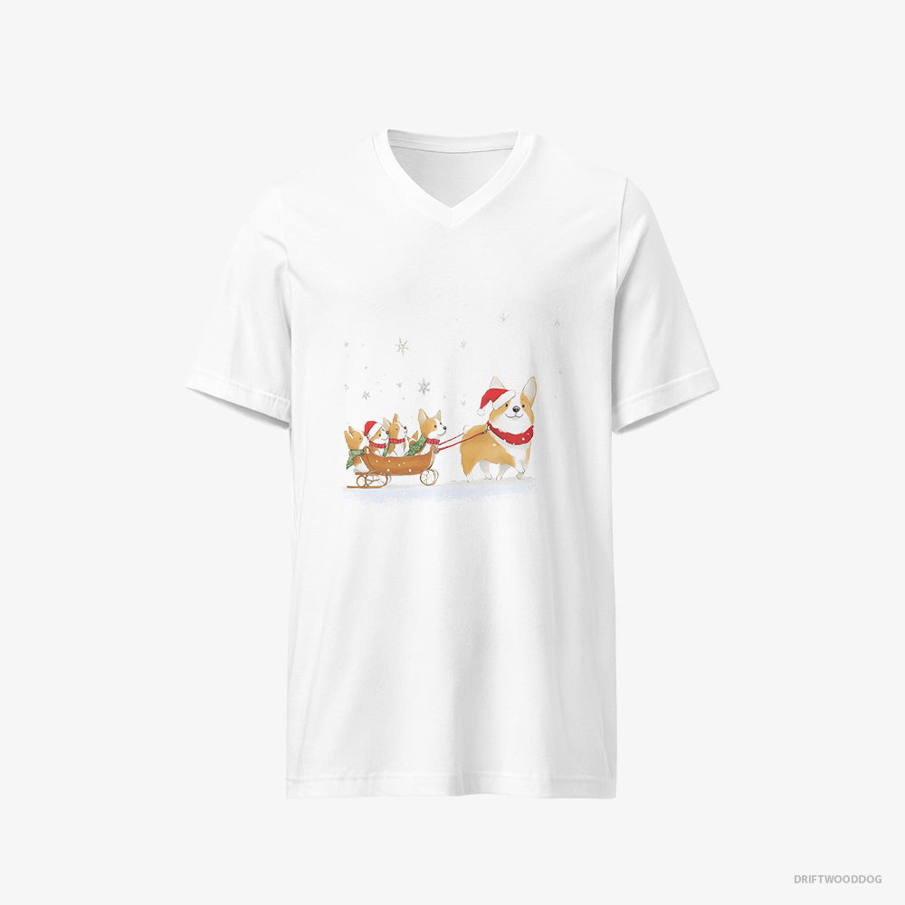 Corgi Sledding with Puppies V-Neck T-Shirt