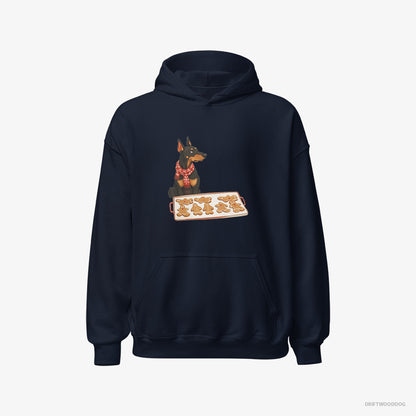 Dobermann Making Festive Christmas Cookies Navy Hoodie