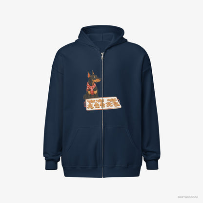 Dobermann Making Festive Christmas Cookies Navy Hoodie