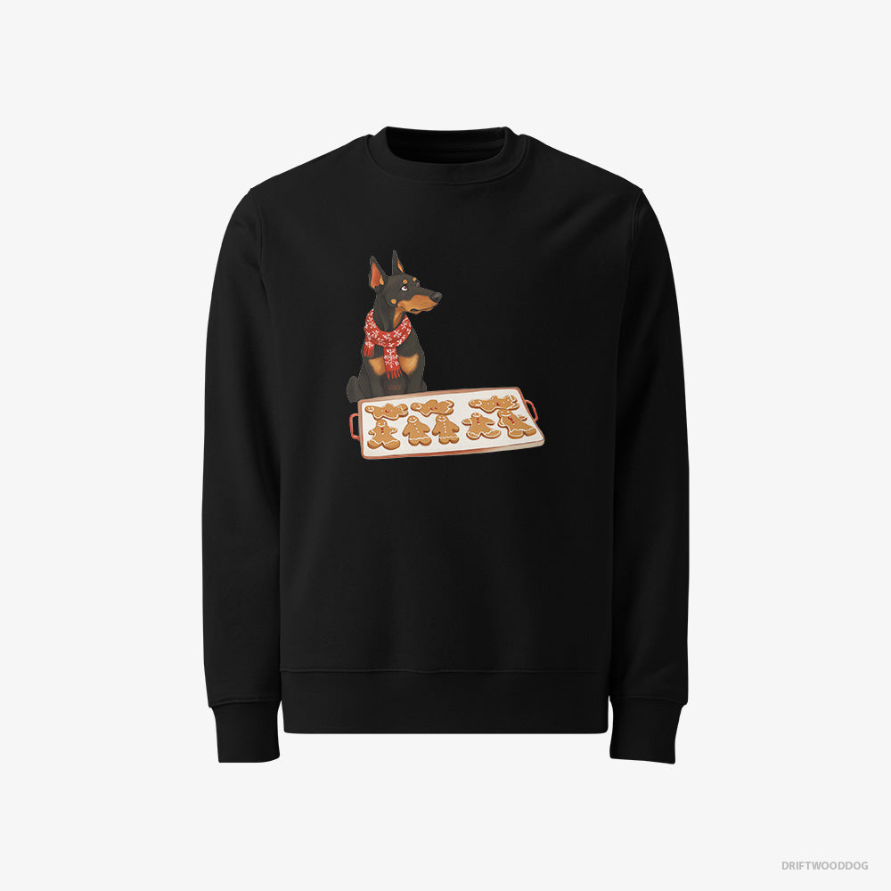 Dobermann Sweatshirt – Men Black Sweatshirt Classic – Making Festive Christmas Cookies (on White Background)