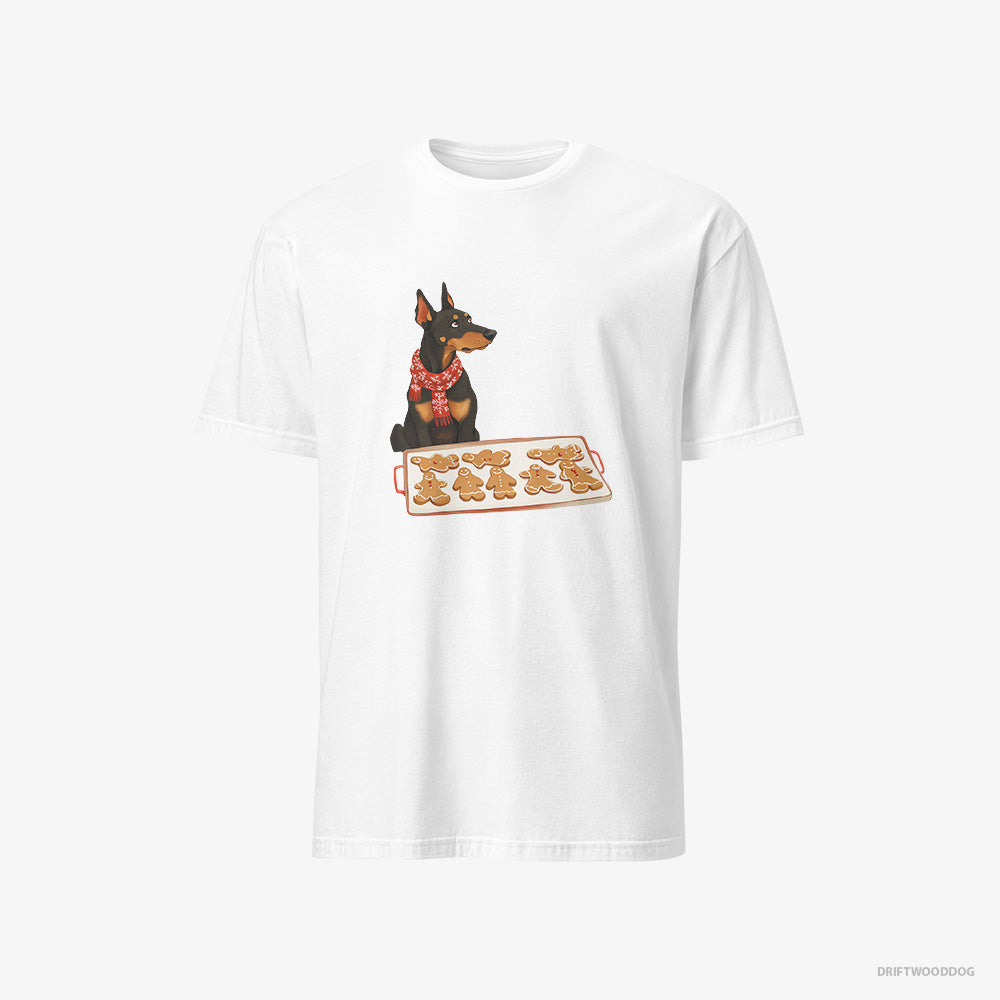 Cute Dobermann Making Festive Christmas Cookies – Men's T-Shirt White – Classic