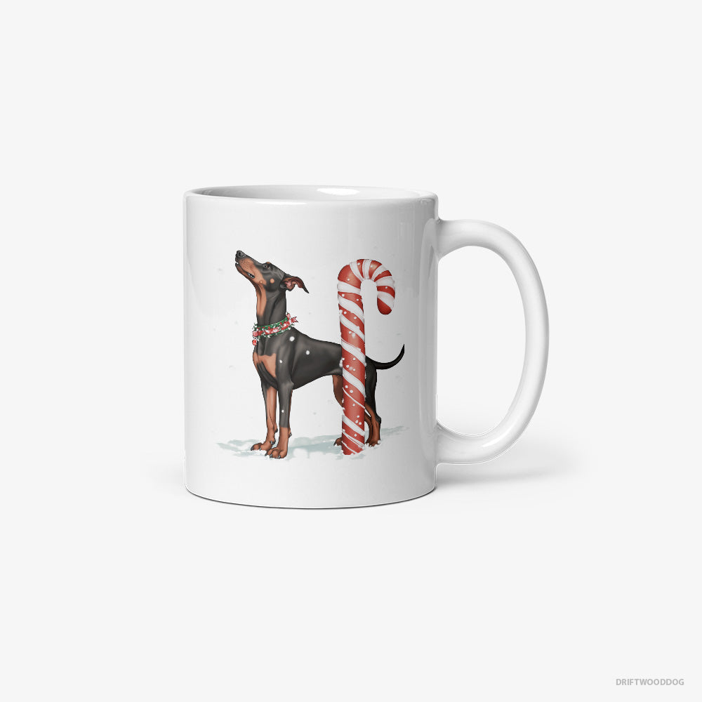 Dobermann with a Giant Christmas Lollipop Classic Mug