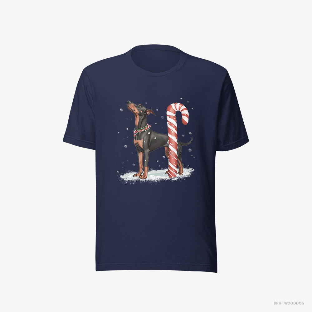 Dobermann with a Giant Christmas Lollipop – Women's T-Shirt Navy Eco – Eco-Friendly