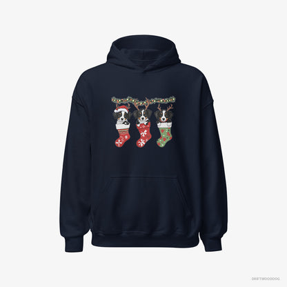 Border Collie Puppies in Christmas Stockings Navy Hoodie