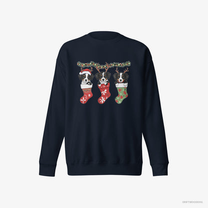 Border Collie Puppies in Christmas Stockings Navy Sweatshirt