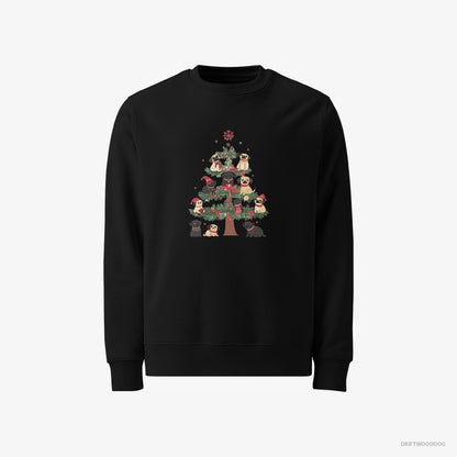 Pug Puppies Climbing Christmas Tree Black Sweatshirt