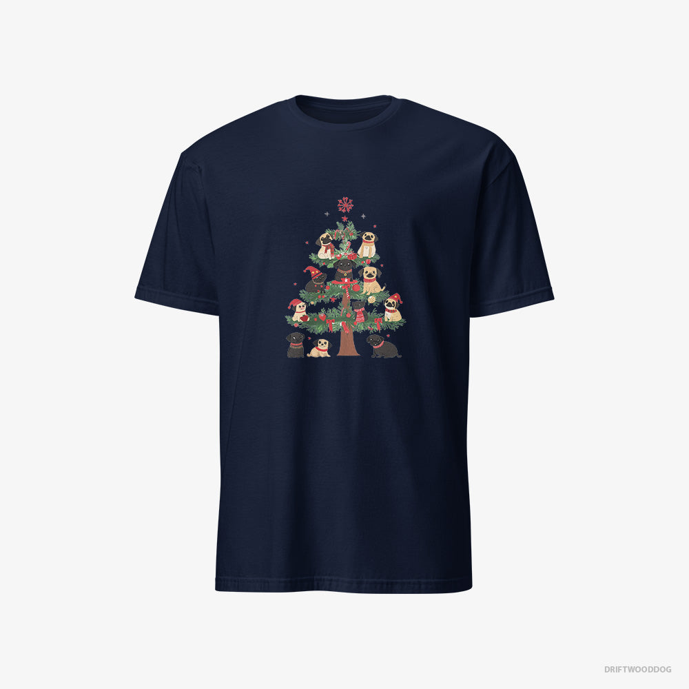 Pug Puppies Climbing Christmas Tree – Women's T-Shirt Navy – Classic