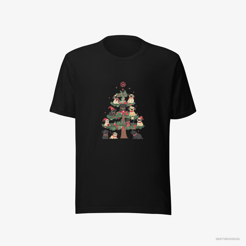 Pug Puppies Climbing Christmas Tree – Women's T-Shirt Black Eco – Eco-Friendly