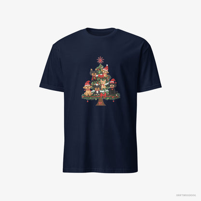 Yorkshire Terrier T-Shirt – Men Navy T-Shirt Classic – Puppies All Over the Christmas Tree (on White Background)