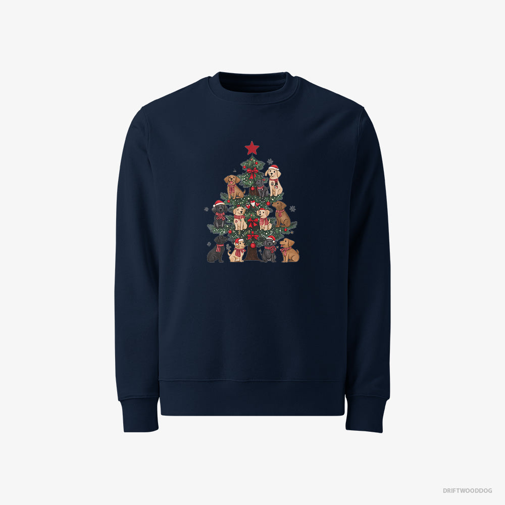 Labrador Retriever Sweatshirt – Men Navy Sweatshirt Classic – Puppies on Every Christmas Tree Branch (on White Background)