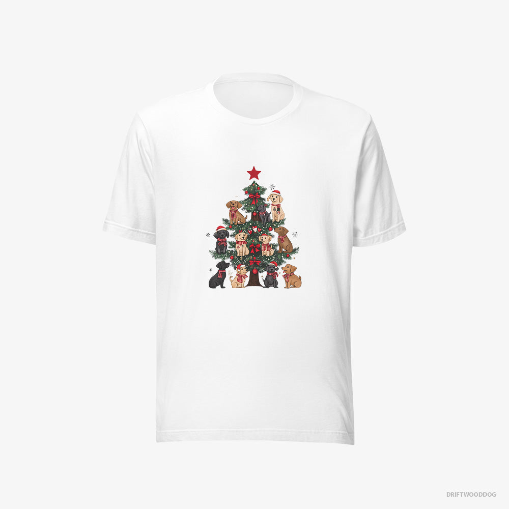 Labrador Retriever T-Shirt – Men White T-Shirt Eco-Friendly – Puppies on Every Christmas Tree Branch (on White Background)