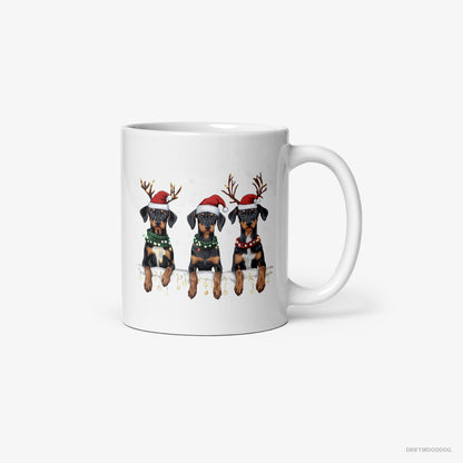 Dobermann Puppies in Christmas Lights White Mug