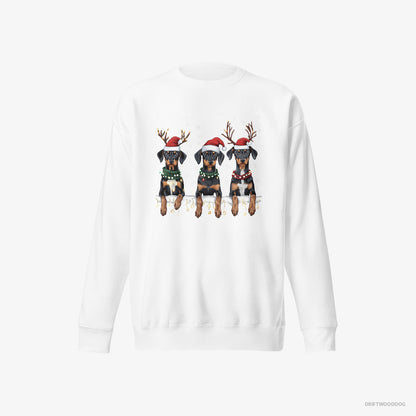 Dobermann Puppies in Christmas Lights White Sweatshirt