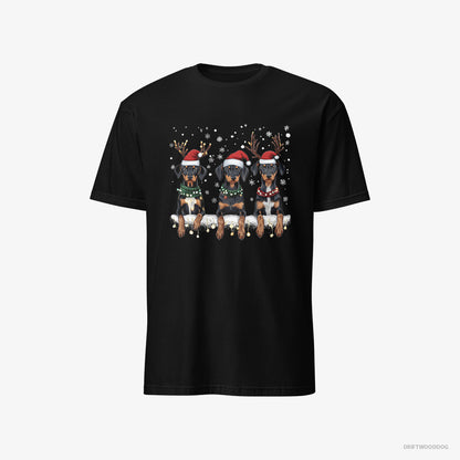 Dobermann Puppies in Christmas Lights Black T-Shirt