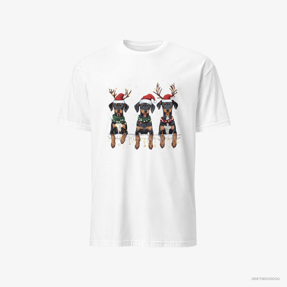 Dobermann Puppies in Christmas Lights White T-Shirt