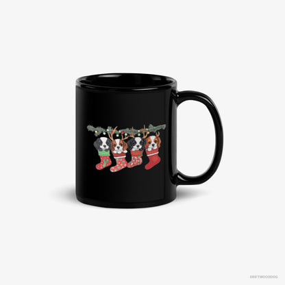 Cavalier King Charles Spaniel Puppies in Stockings Black Mug