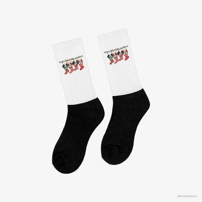 Cavalier King Charles Spaniel Socks – Unisex White and Black Socks Classic – Puppies in Stockings (on White Background)