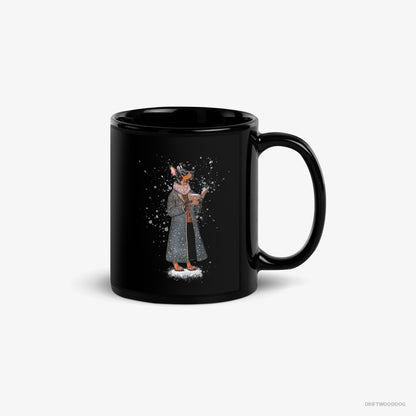 Dobermann Mug – Unisex Black Mug Classic – Singing Christmas Songs with a Carol Book (on White Background)