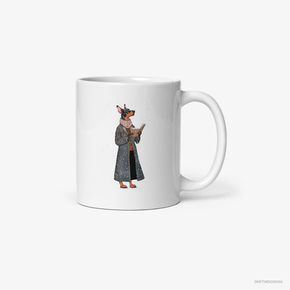 Dobermann Singing Christmas Songs with a Carol Book White Mug