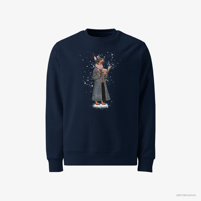 Dobermann Singing Christmas Songs with a Carol Book Navy Sweatshirt