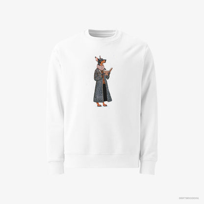 Dobermann Singing Christmas Songs with a Carol Book White Sweatshirt