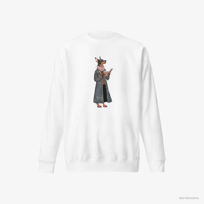 Dobermann Singing Christmas Songs with a Carol Book White Sweatshirt