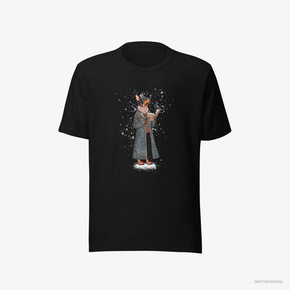 Dobermann Singing Christmas Songs with a Carol Book Black T-Shirt