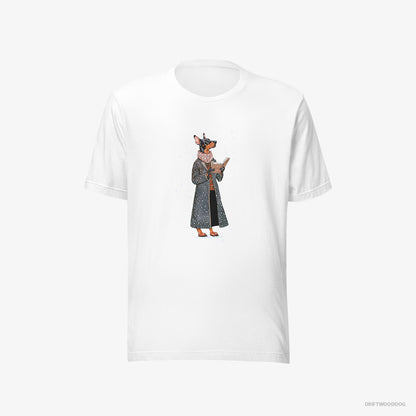 Dobermann Singing Christmas Songs with a Carol Book White T-Shirt