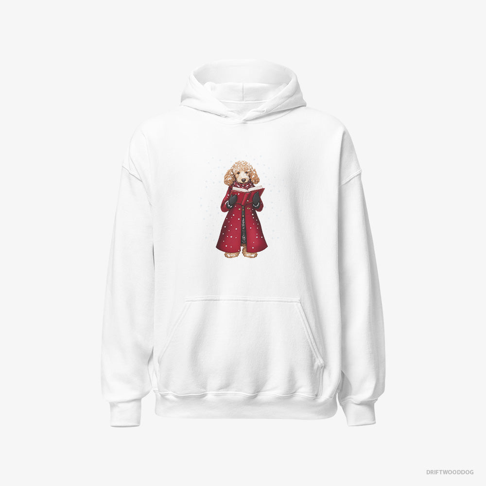 Poodle Hoodie – Women White Hoodie Classic – Joyfully Singing Christmas Carols (on White Background)