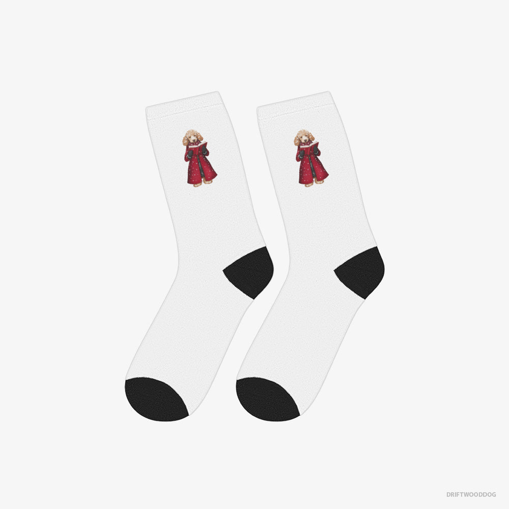 Poodle Socks – Unisex White Socks Classic – Joyfully Singing Christmas Carols (on White Background)