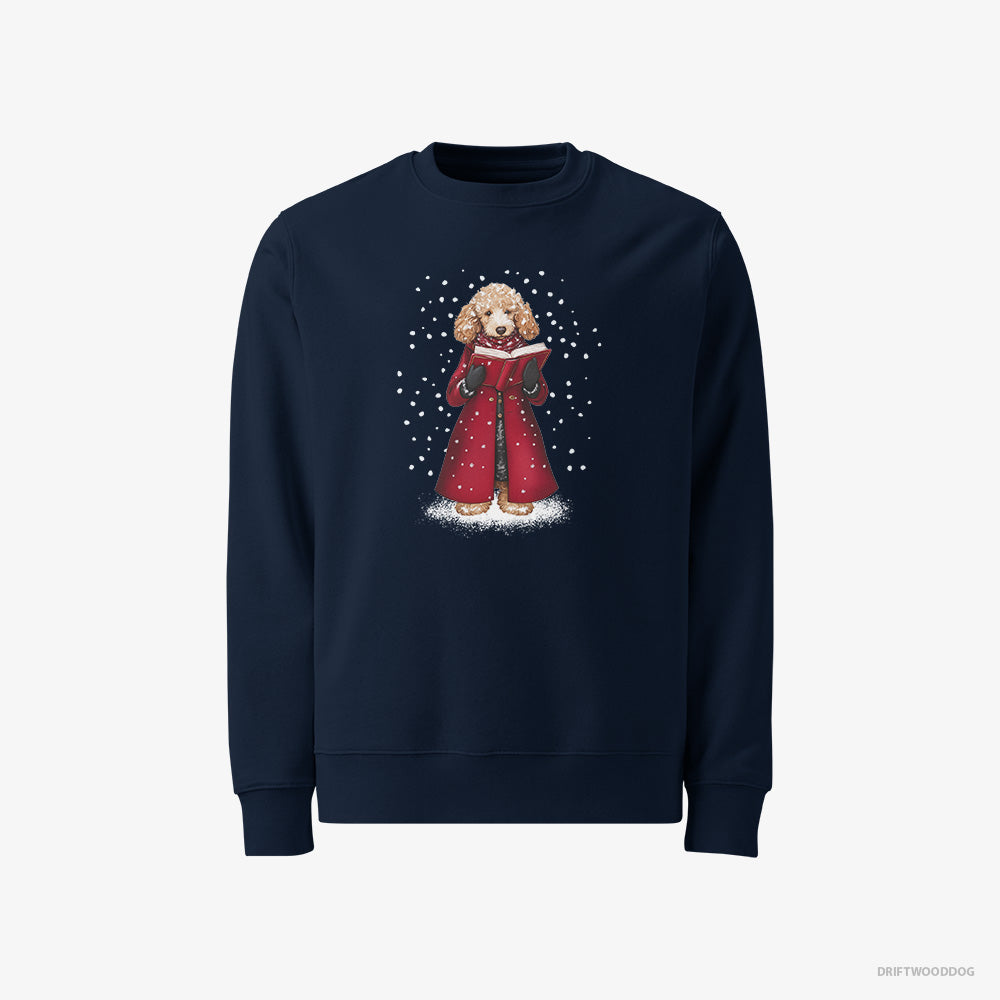 Poodle Sweatshirt – Men Navy Sweatshirt Classic – Joyfully Singing Christmas Carols (on White Background)