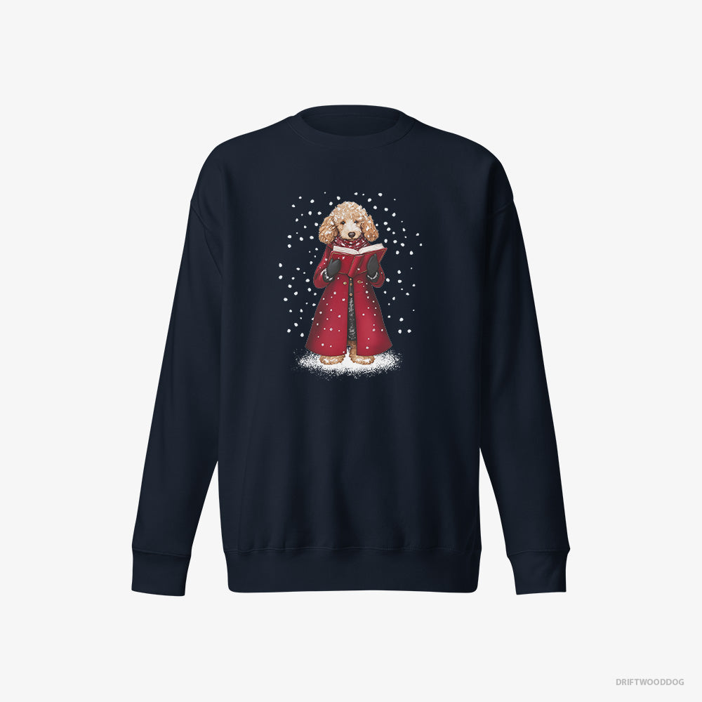 Poodle Sweatshirt – Men Navy Sweatshirt Eco-Friendly – Joyfully Singing Christmas Carols (on White Background)