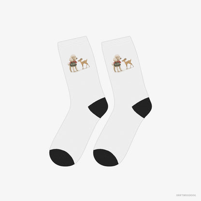 Poodle Socks – Unisex White Socks Eco-Friendly – with a Fawn by Side (on White Background)