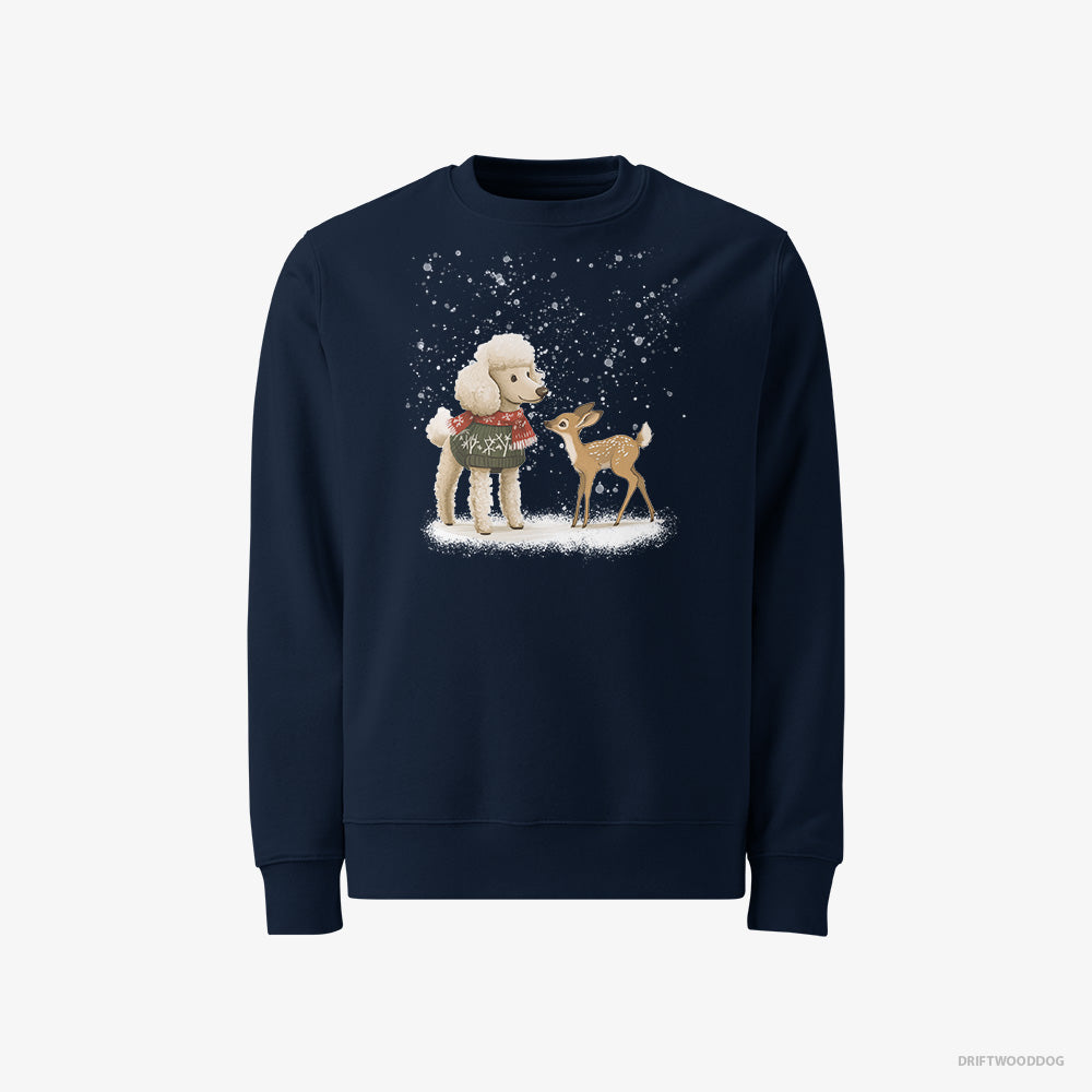 Poodle Sweatshirt – Women Navy Sweatshirt Classic – with a Fawn by Side (on White Background)