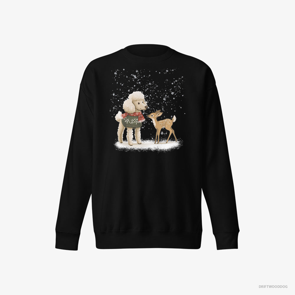 Poodle Sweatshirt – Women Black Sweatshirt Eco-Friendly – with a Fawn by Side (on White Background)