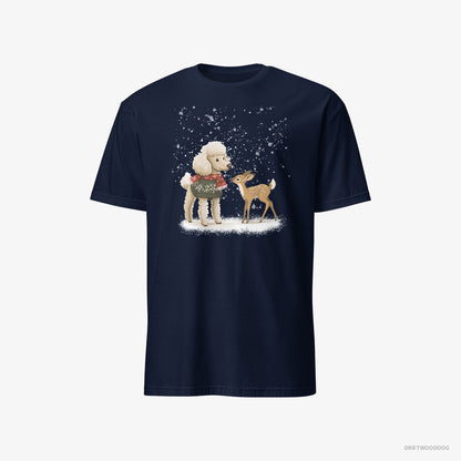 Poodle T-Shirt – Men Navy T-Shirt Classic – with a Fawn by Side (on White Background)