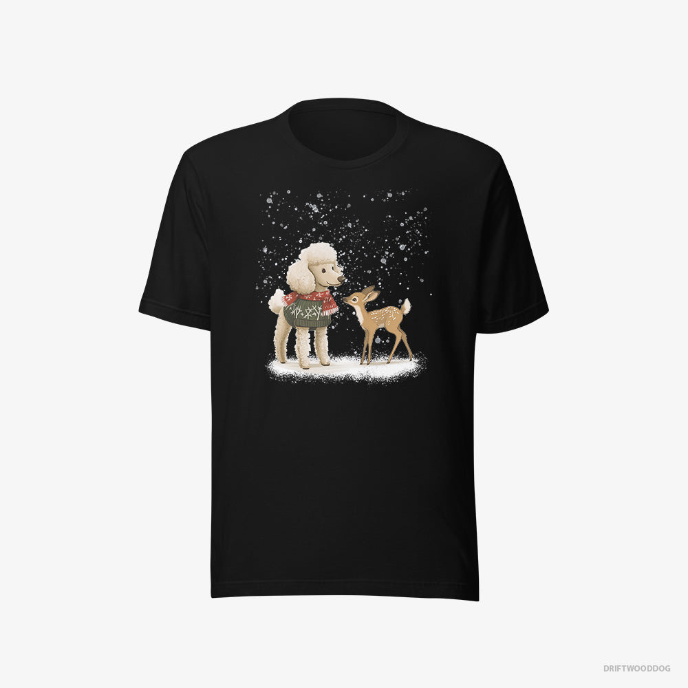 Poodle T-Shirt – Men Black T-Shirt Eco-Friendly – with a Fawn by Side (on White Background)