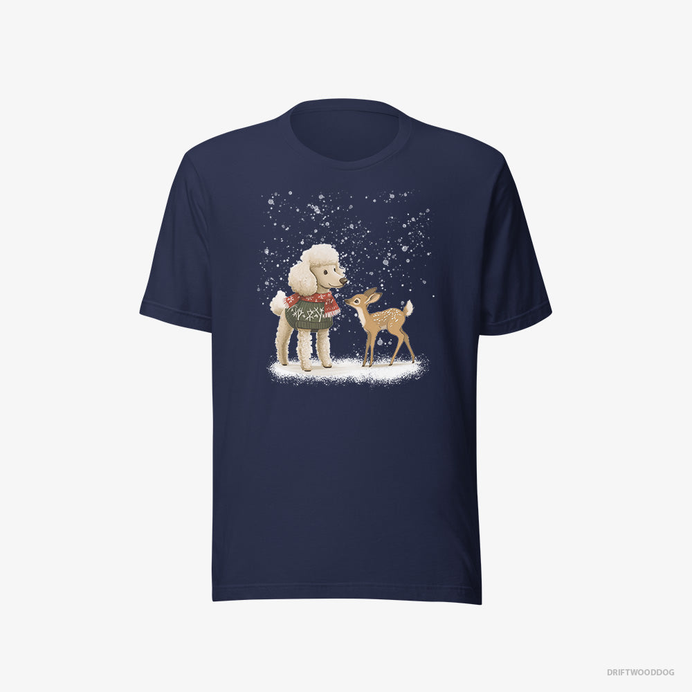 Poodle T-Shirt – Men Navy T-Shirt Eco-Friendly – with a Fawn by Side (on White Background)