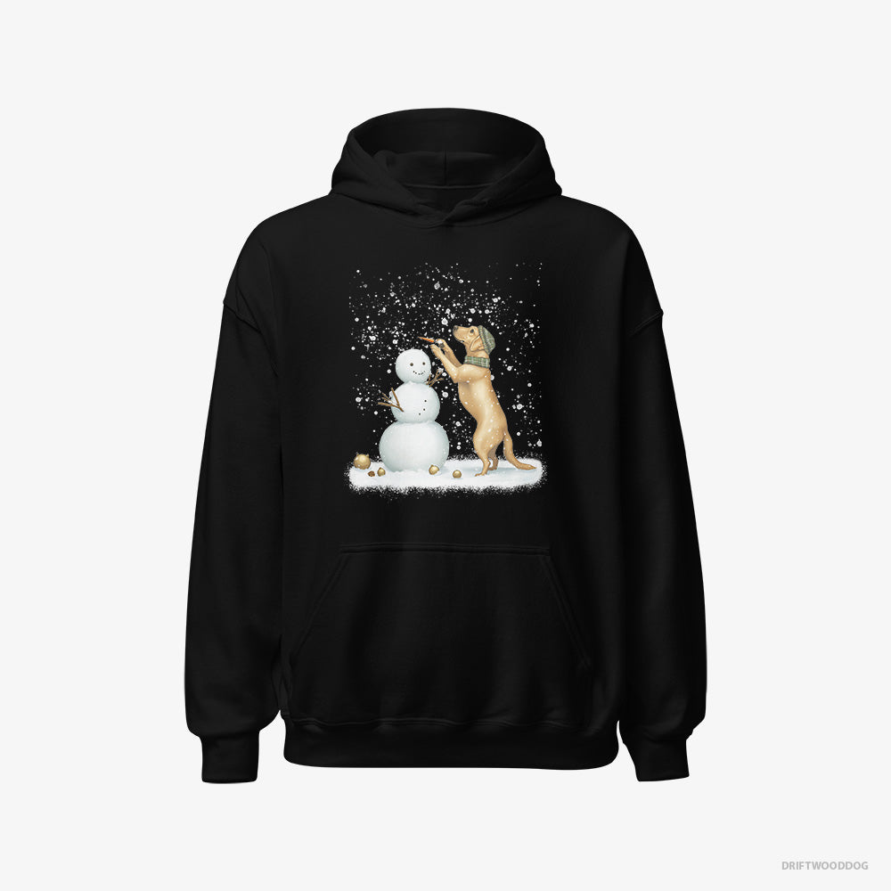 Labrador Retriever Hoodie – Women Black Hoodie Classic – Making a Snowman (on White Background)