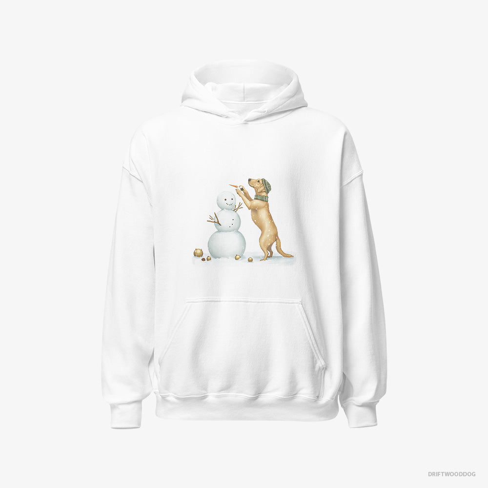 Labrador Retriever Hoodie – Men White Hoodie Classic – Making a Snowman (on White Background)