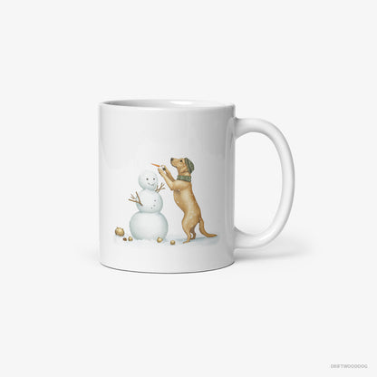 Labrador Retriever Making a Snowman White Mug